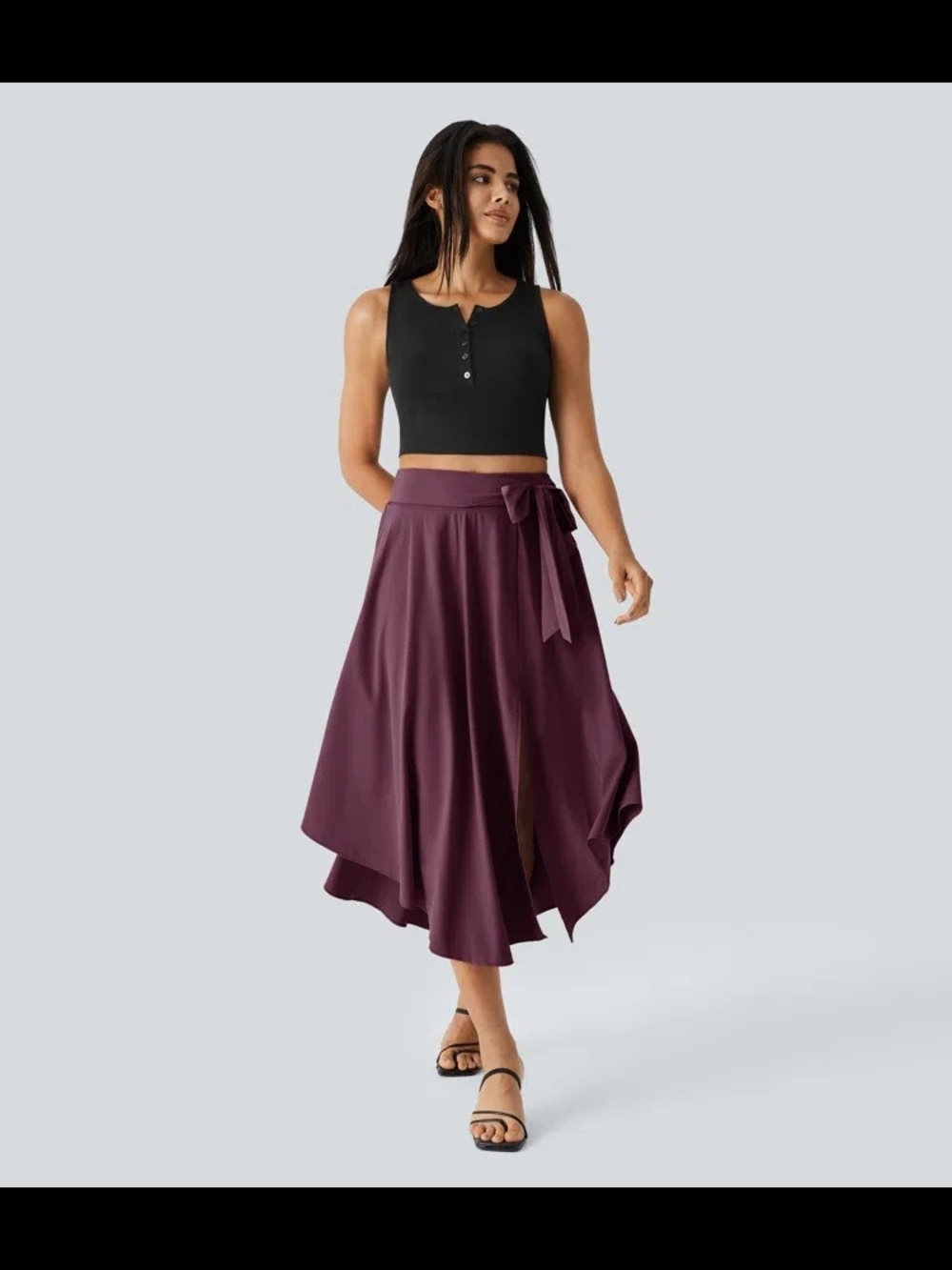 Breezeful High Waisted Tie Side 2-in-1 Curved Hem Flowy Quick Dry Midi Skirt - Picture 7 of 13